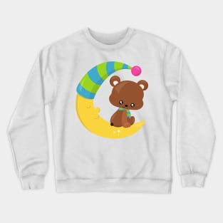 Cute Bear, Bear On The Moon, Bear With Scarf Crewneck Sweatshirt